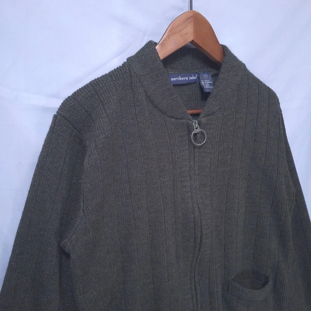 Vtg Northern Isles Full Zip Cardigan‎ Sweater Mens M Green Pockets Grandpacore